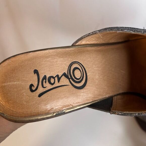 Icon "Pug in Denim" Leather High Heel Mules Slip On Clog Size 10M - Picture 10 of 11